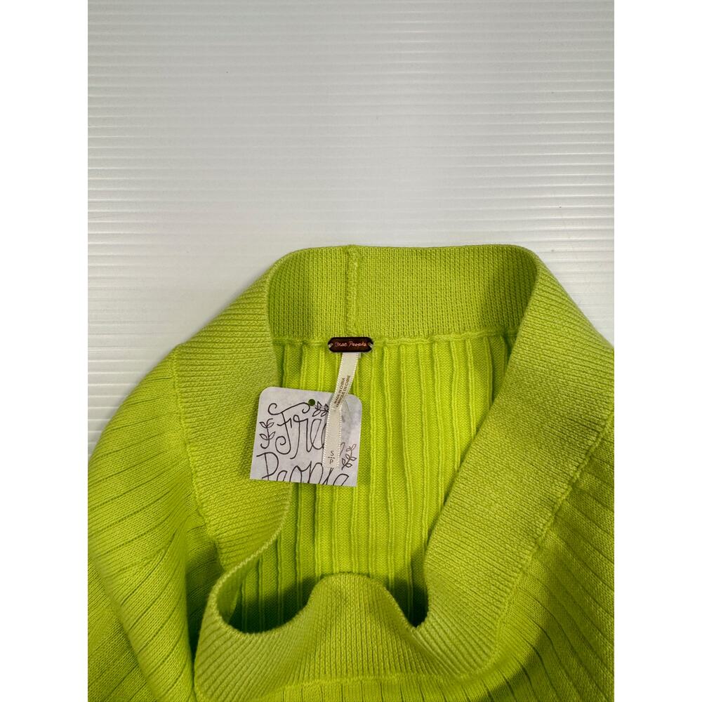 NWT Free People Skyline Midi Skirt Neon Lime Ribbed Knit Bodycon Slit S Bright - Picture 5 of 16